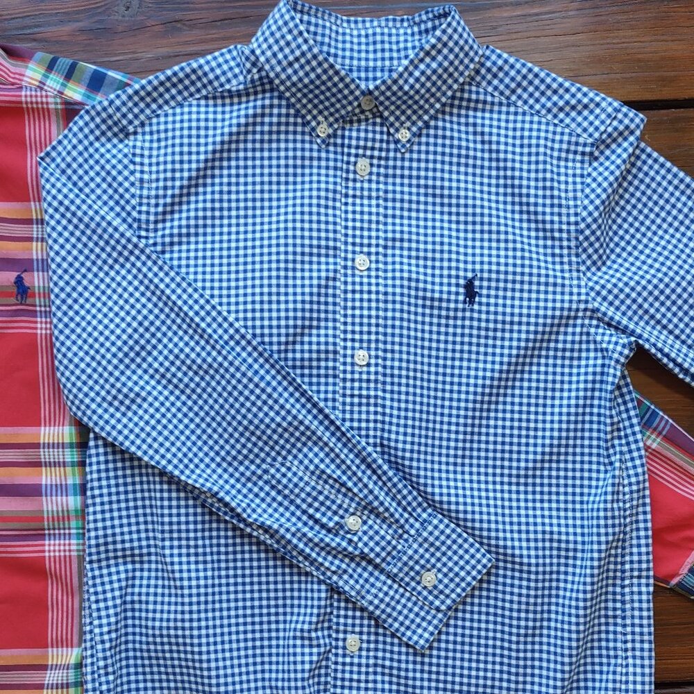 2 Boy's Ralph Lauren Button-Up Shirts Check & Plaid Long Sleeve  Boy Sz 10/12 - Picture 10 of 15
